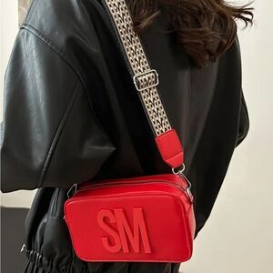 Red Vegan Leather Rectangle Trendy Valentine's Chest Bag Adjustable Strap